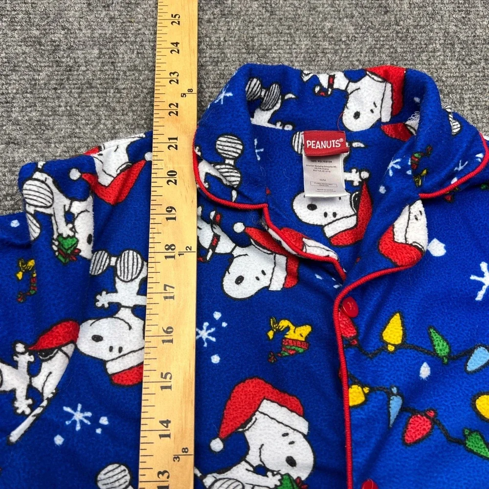 Peanuts Snoopy Woodstock Christmas Pajama Top Kids Medium Button Up Sleep Shirt